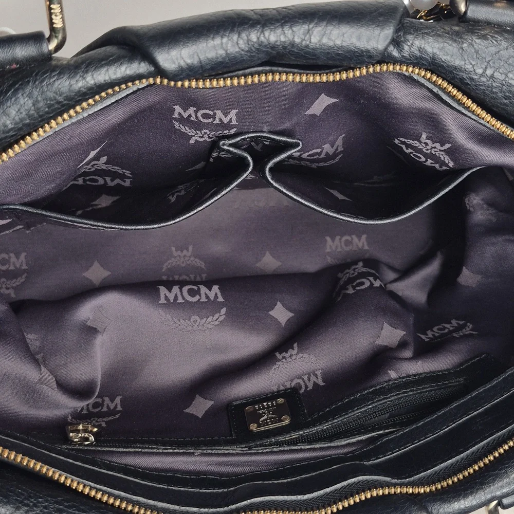 MCM Black Leather Handbag with Gold Accents